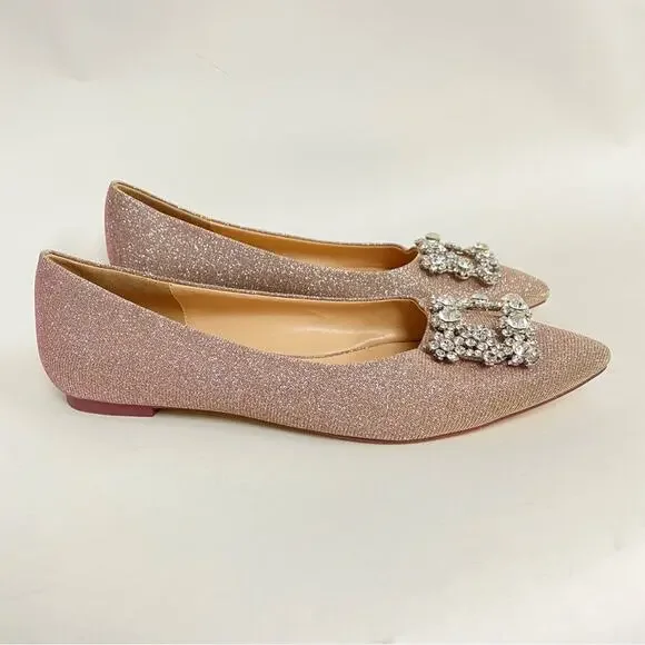 Erijunor Sparkly Ballet Flats Pink Silver Hangisi Embellished Glitter Pointed 7 - Picture 2 of 10